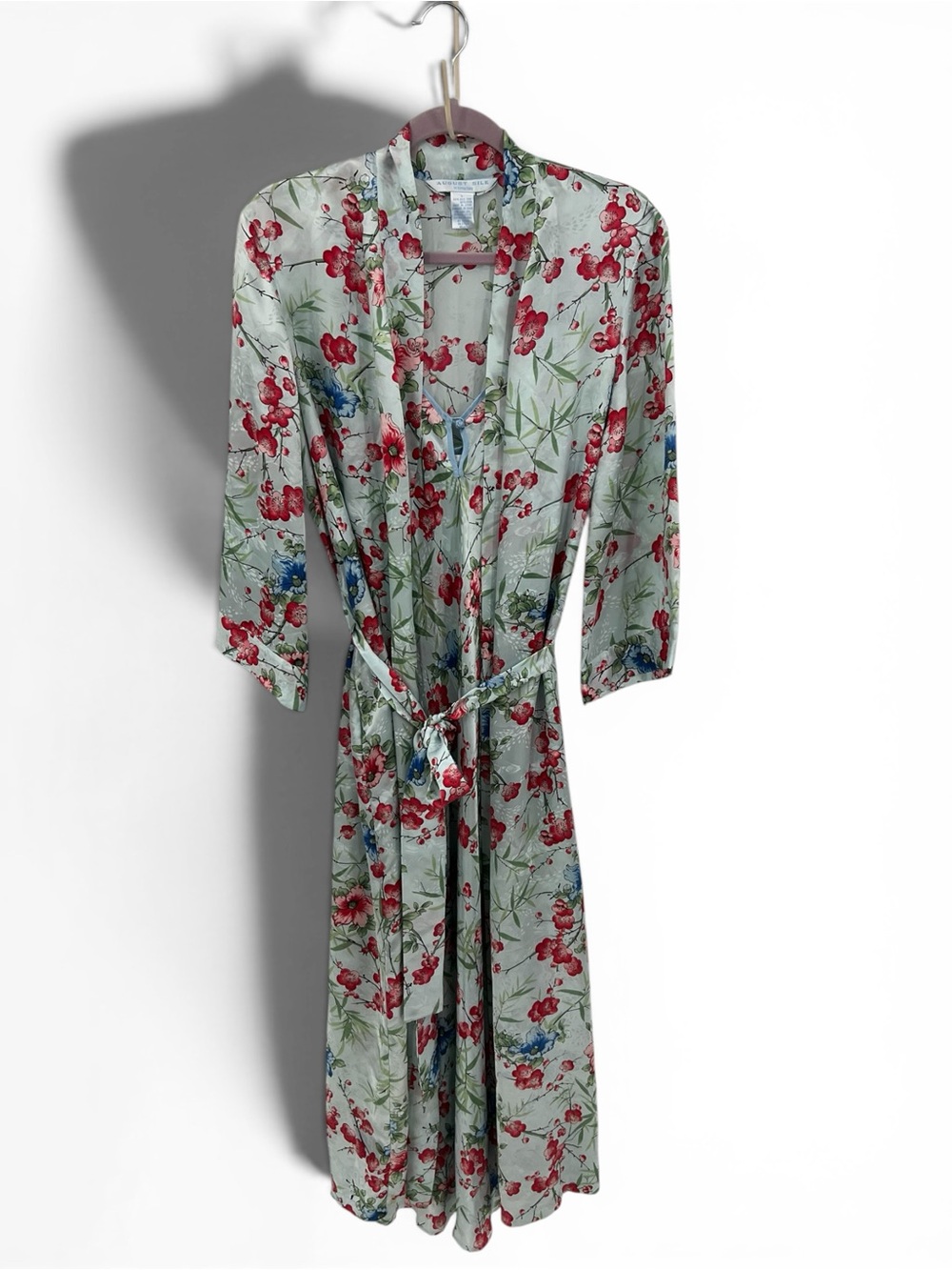 August Silk Floral Silk Robe and chemise- Red Blossom Print